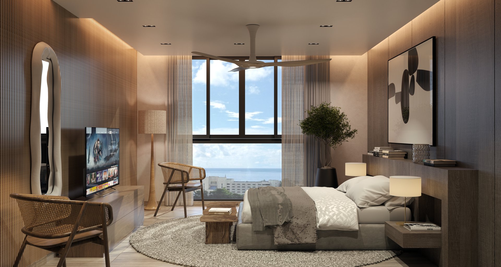 Luxurious master suite with sea breeze design